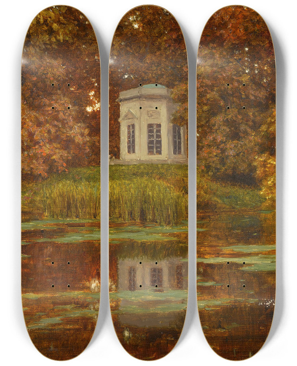Triptych art skateboard deck of Ivan Fedorovich Choultse Pond In The Park At Versailles by Ivan Fedorovich Choultse (1877-1939)