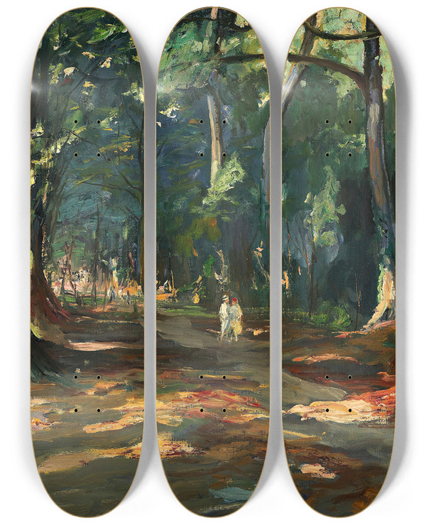 Triptych art skateboard deck of Sir John Lavery The Path By The River Maidenhead_1 by Sir John Lavery (1856-1941)
