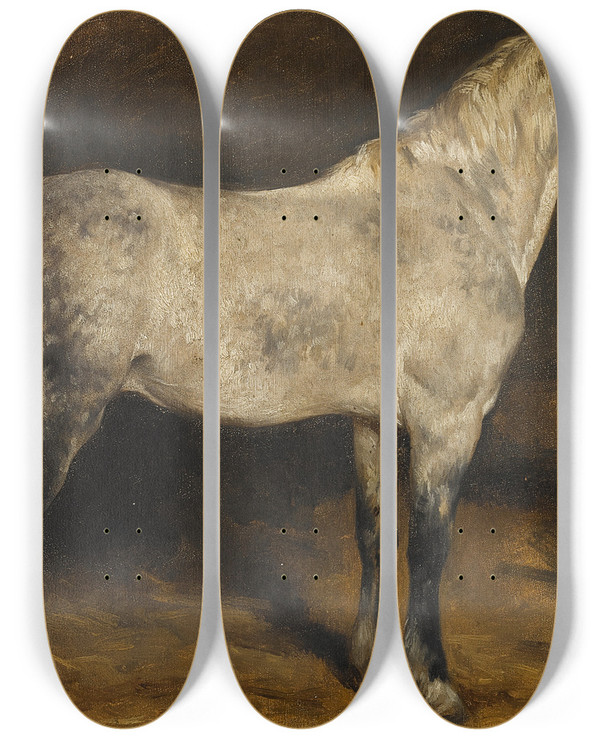 Triptych art skateboard deck of Rosa Bonheur A Dapple Grey Horse by Rosa Bonheur (1822-1899)