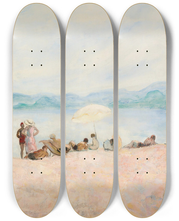 Triptych art skateboard deck of Henri Lebasque Sur La Plage_1 by Henri Lebasque (1865-1937)
