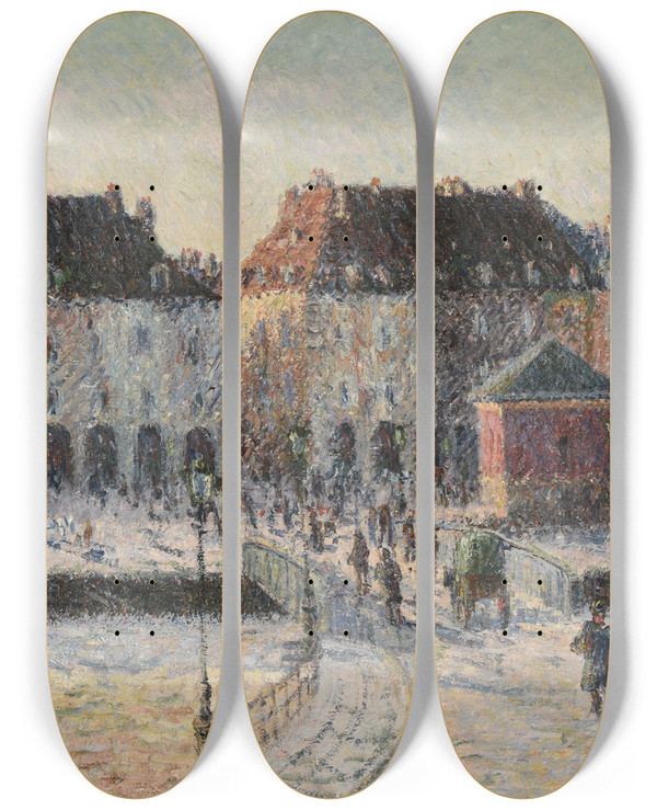 Triptych art skateboard deck of Gustave Loiseau Le Pont De La Poissonnerie Dieppe by Gustave Loiseau (1865-1935)