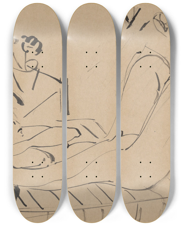 Triptych art skateboard deck of Cyprin Majernk Skicr_10 by Cyprian Majernik (1909-1945)