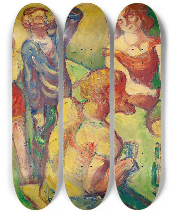 Triptych art skateboard deck of Emile Bernard Au Cabaret by Emile Bernard (1868-1941)