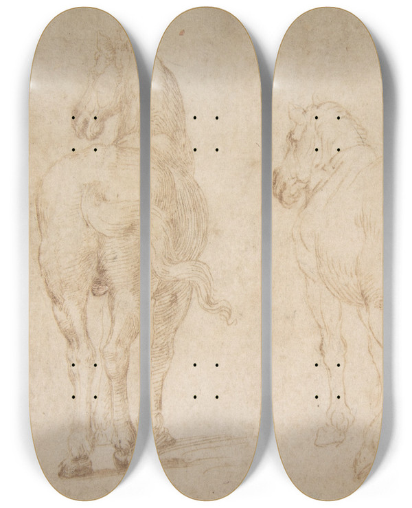 Triptych art skateboard deck of Parmigianino Horses by Parmigianino (1503-1540)