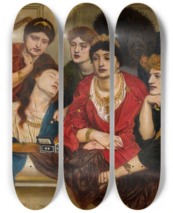 Triptych art skateboard deck of Simeon Solomon Habet In The Coliseum by Simeon Solomon (1840-1905)