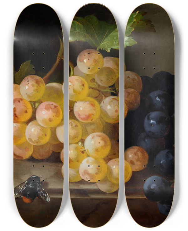 Triptych art skateboard deck of Andreas Lach Traubenstillleben Mit Hummel by Andreas Lach (1817-1882)
