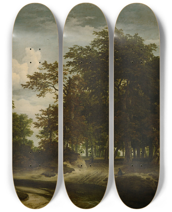 Triptych art skateboard deck of Jacob Van Ruisdael The Great Forest by Jacob Van Ruisdael (1628-1682)