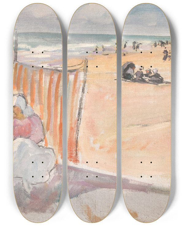 Triptych art skateboard deck of Henri Lebasque Sur La Plage De St Jean De Monts by Henri Lebasque (1865-1937)