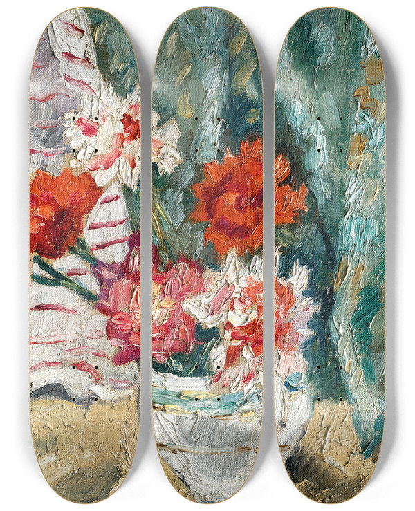 Triptych art skateboard deck of Louis Valtat Bouquet Devant Une Tenture Verte by Louis Valtat (1869-1952)