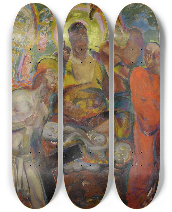 Triptych art skateboard deck of Henry Mccarter Mens Gods by Henry Mccarter (1864-1942)