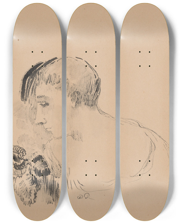 Triptych art skateboard deck of Odilon Redon Apollonius by Odilon Redon (1840-1916)