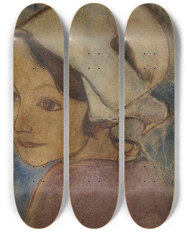Triptych art skateboard deck of Armand Seguin Tte De Jeune Bretonne by Armand Seguin (1869-1903)