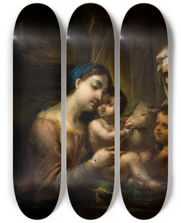 Triptych art skateboard deck of Rafa Hadziewicz The Holy Family by Rafal Hadziewicz (1803-1886)