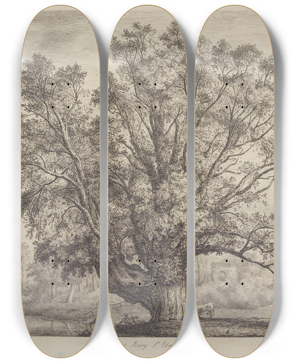 Triptych art skateboard deck of Jacob George Strutt The Abbots Willow by Jacob George Strutt (1784-1867)