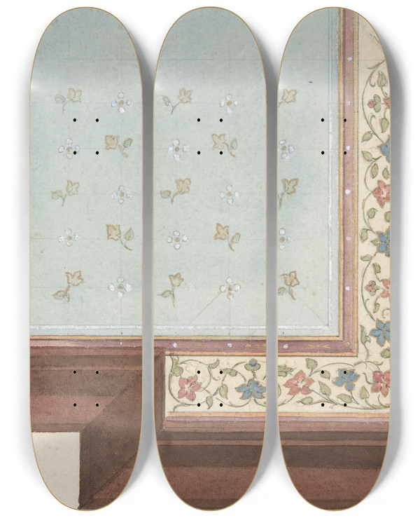 Triptych art skateboard deck of Julesedmondcharles Lachaise Design For Ceiling Htel Hope_2 by Jules-Edmond-Charles Lachaise (1897)