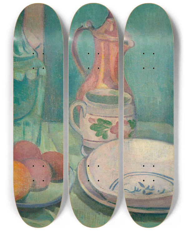 Triptych art skateboard deck of Emile Bernard Nature Morte Carafe Verre Fruits Assiettes Tasse Et Cafetire by Emile Bernard (1868-1941)