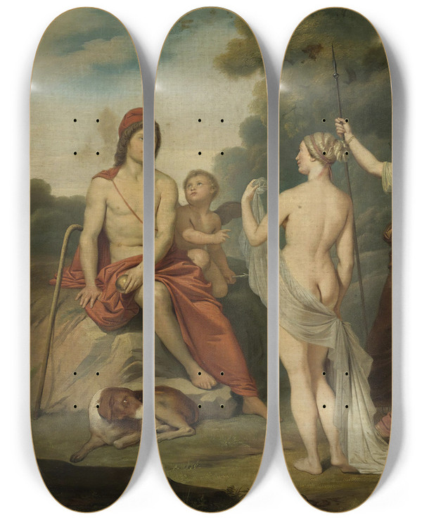 Triptych art skateboard deck of Jacques Louis David The Judgment Of Paris by Jacques Louis David (1748-1825)