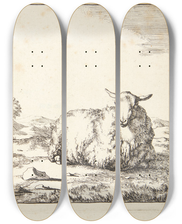 Triptych art skateboard deck of Marcus De Bye Liggende Fr by Marcus de Bye (1638-1688)