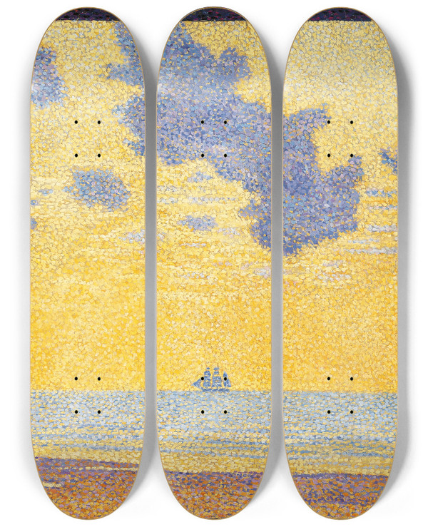 Triptych art skateboard deck of Theo Van Rysselberghe Big Clouds by Theo Van Rysselberghe (1862-1926)