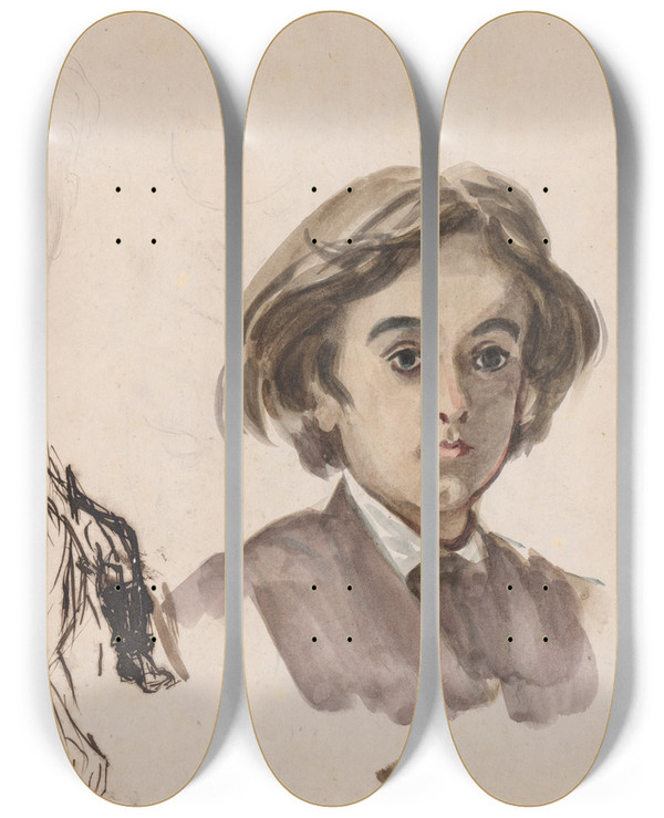 Triptych art skateboard deck of Alfred Dehodencq Study Sheet by Alfred Dehodencq (1822-1882)