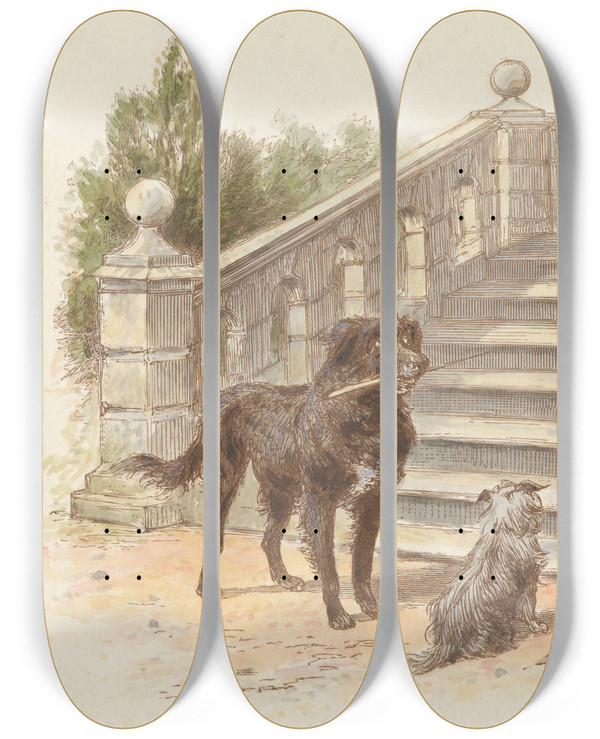Triptych art skateboard deck of Alfred W Cooper The Young Squire Tail Piece by Alfred W Cooper