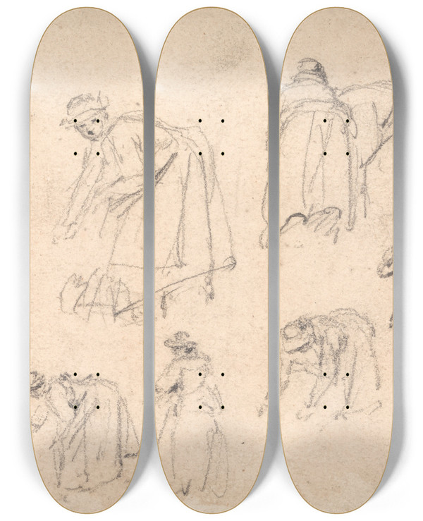 Triptych art skateboard deck of James Ward Figure Studies Women Laboring by James Ward (1769-1859)