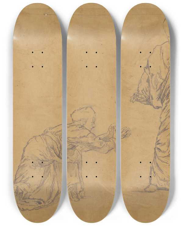 Triptych art skateboard deck of John La Farge Study For Christ Appearing To Mary by John La Farge (1835-1910)