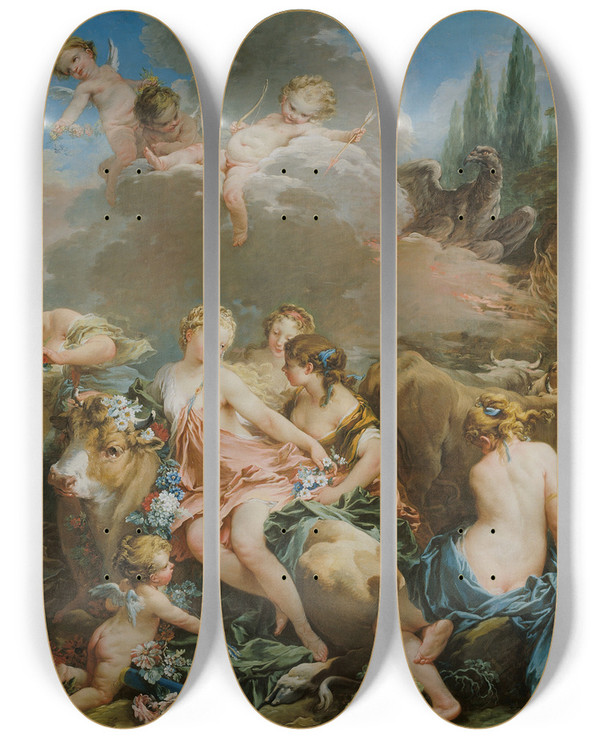 Triptych art skateboard deck of Franois Boucher The Rape Of Europa by Francois Boucher (1703-1770)