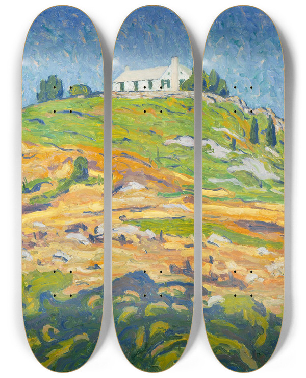 Triptych art skateboard deck of Allen Tucker The Rise by Allen Tucker (1866-1939)