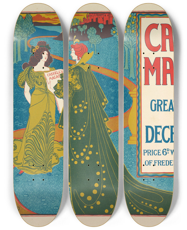 Triptych art skateboard deck of Louis Rhead Cassells Magazine December by Louis Rhead (1857-1926)