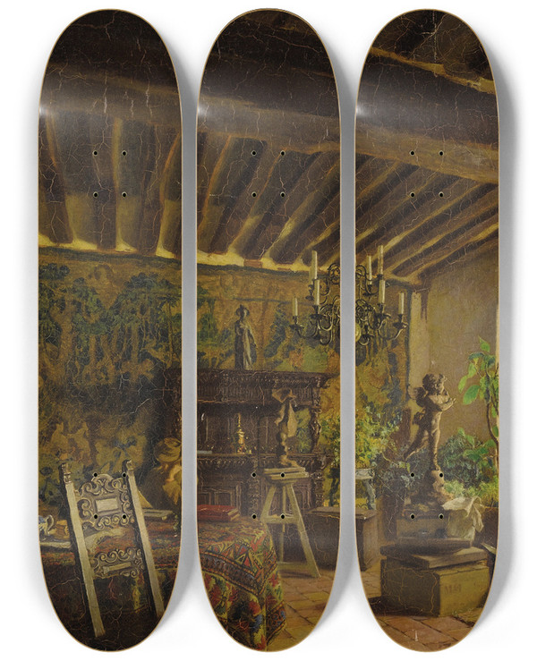 Triptych art skateboard deck of Mary Macmonnies Low Frederick Macmonnies In His Studio by Mary Macmonnies Low (1858-1946)