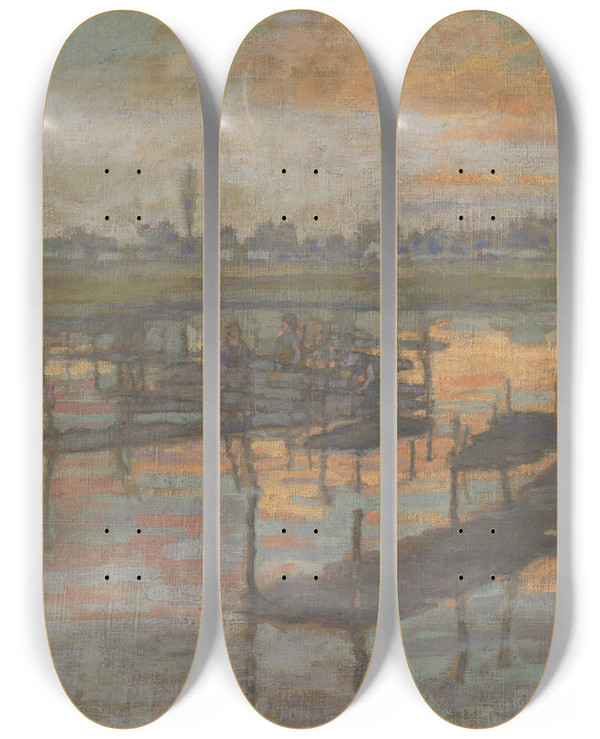 Triptych art skateboard deck of Elemr Halszhradil Manie Konop by Elemir Halasz Hradil (1873-1948)