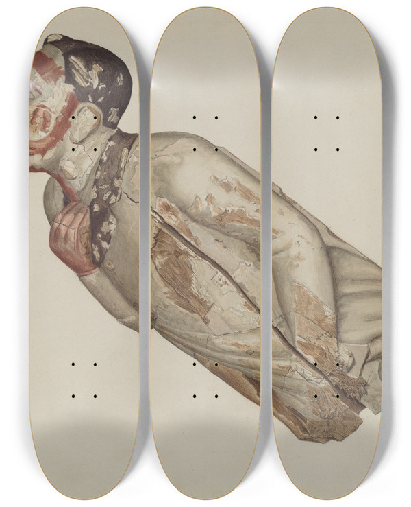 Triptych art skateboard deck of Alfred Denghausen Figurehead by Alfred Denghausen