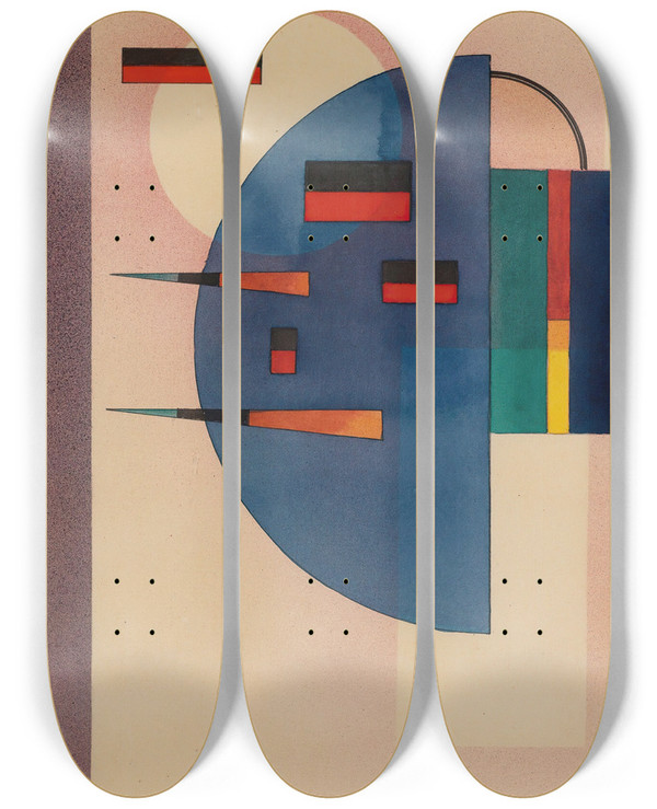 Triptych art skateboard deck of Wassily Kandinsky Beruhigt Calmed_2 by Wassily Kandinsky (1866-1944)