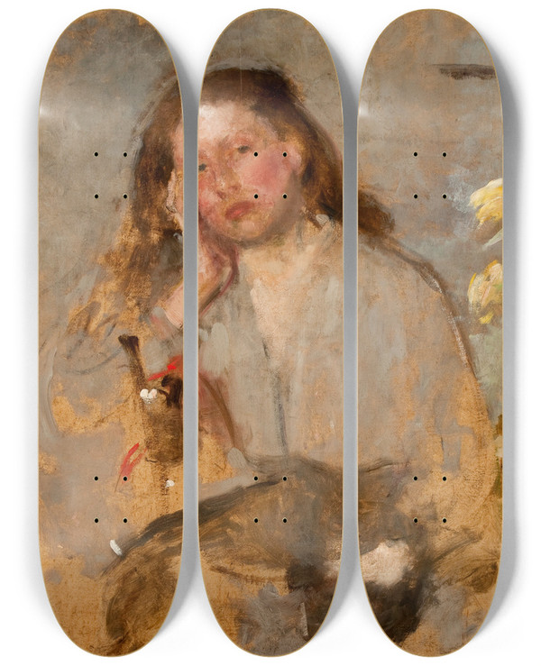 Triptych art skateboard deck of Olga Boznanska Portrait Sketch Of A Young Girl by Olga Boznanska (1865-1940)