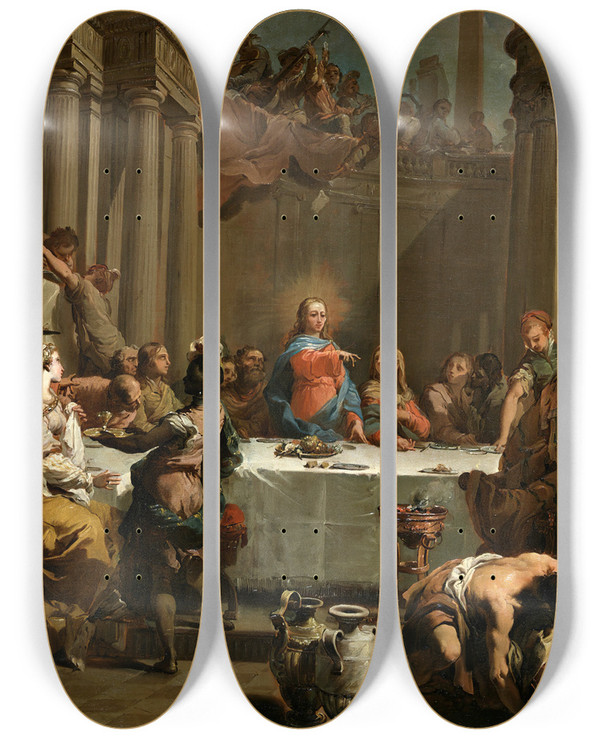 Triptych art skateboard deck of Gaetano Gandolfi The Marriage At Cana by Gaetano Gandolfi (1734-1802)