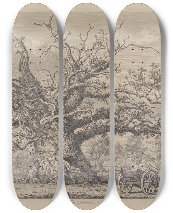 Triptych art skateboard deck of Jacob George Strutt The Cowthorpe Oak by Jacob George Strutt (1784-1867)