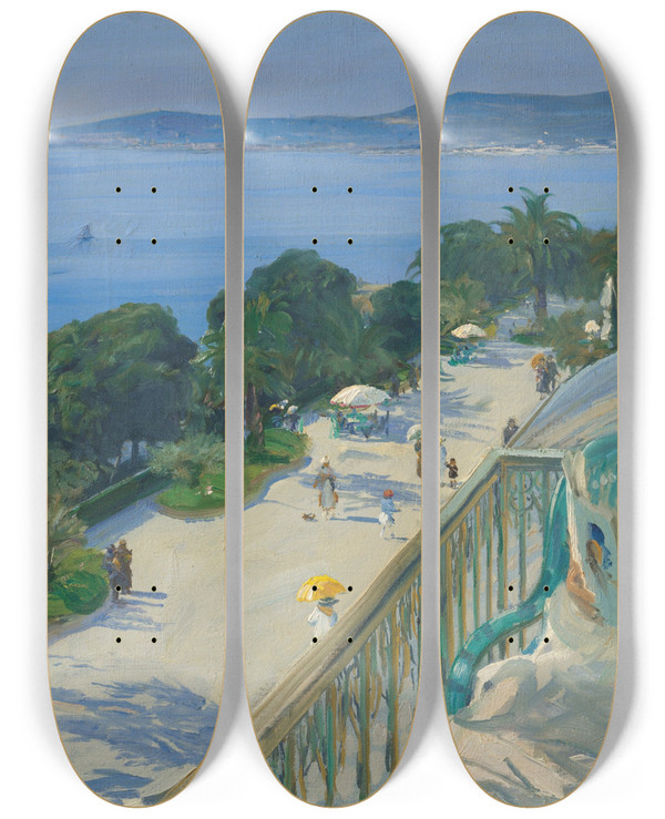 Triptych art skateboard deck of Sir John Lavery The Terrace Cap Dail by Sir John Lavery (1856-1941)