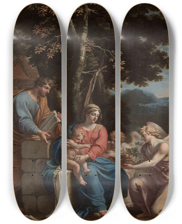 Triptych art skateboard deck of Charles Poerson Rest On The Flight Into Egypt_2 by Charles Poerson (1609-1667)