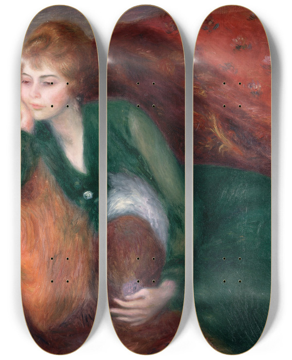Triptych art skateboard deck of William James Glackens Young Woman In Green by William James Glackens (1870-1938)
