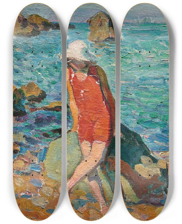 Triptych art skateboard deck of Henri Lebasque Nono Au Bord De La Mer by Henri Lebasque (1865-1937)