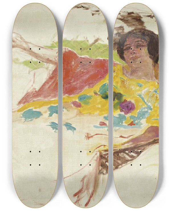 Triptych art skateboard deck of Pierre Bonnard Femme Au Peignoir Dans Un Hamac by Pierre Bonnard (1867-1947)
