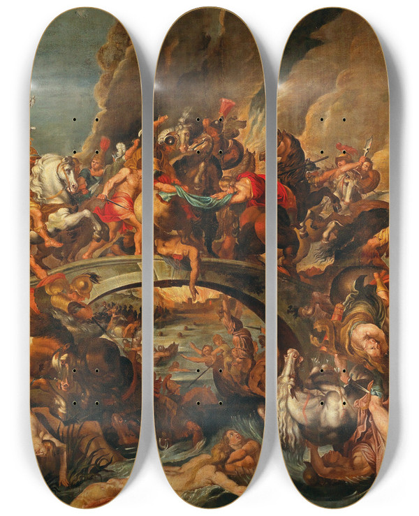 Triptych art skateboard deck of Follower Of Peter Paul Rubens The Battle Of The Amazons_2 by Follower Of Peter Paul Rubens (1577-1640)