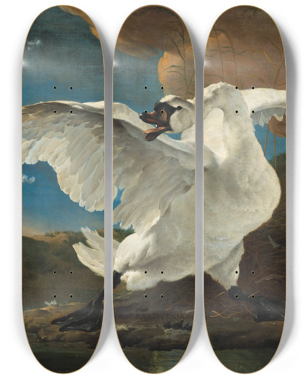 Triptych art skateboard deck of Jan Asselijn The Threatened Swan by Jan Asselijn (1610-1652)