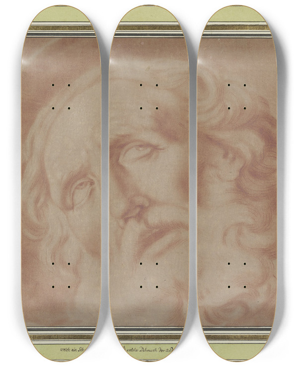 Triptych art skateboard deck of Alessandro Tiarini A Saints Head by Alessandro Tiarini (1577-1668)