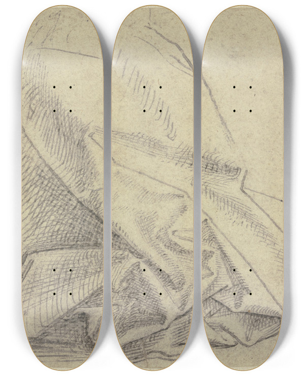 Triptych art skateboard deck of Hans Brosamer Study Of Folds_2 by Hans Brosamer (1495-1554)