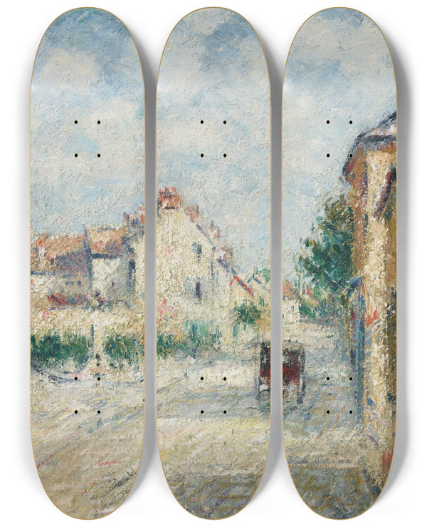 Triptych art skateboard deck of Gustave Loiseau Rue De Village En Normandie by Gustave Loiseau (1865-1935)