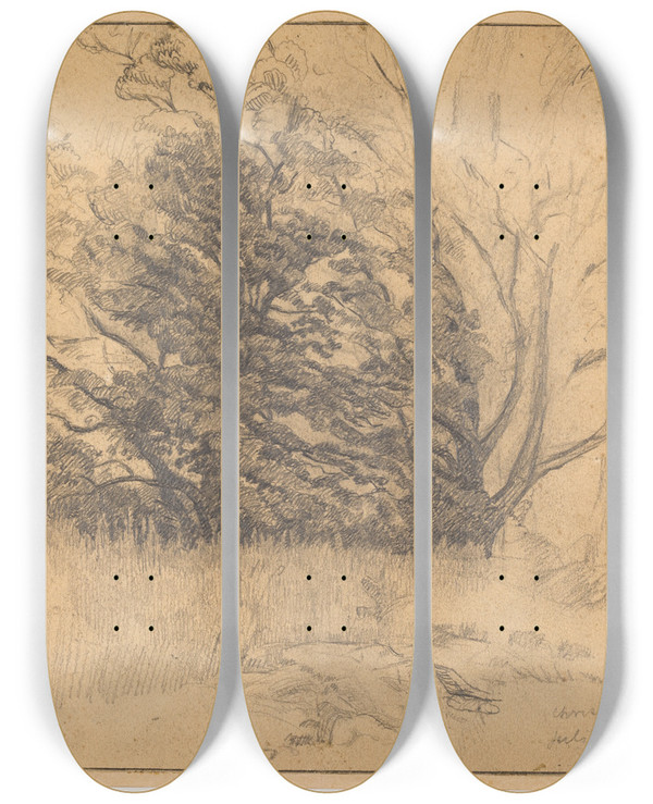 Triptych art skateboard deck of Christian Kongstad Petersen Trgruppe by Christian Kongstad Petersen (1862-1940)