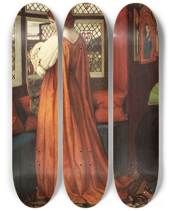 Triptych art skateboard deck of John Roddam Spencer Stanhope Juliet And The Nurse by John Roddam Spencer Stanhope (1829-1908)