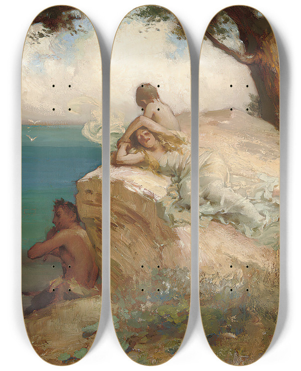 Triptych art skateboard deck of James Clark Summer Idyll by James Clark (1858-1943)